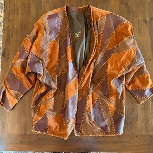 Vintage Patchwork Kamar Leather Jacket in Orange and Brown